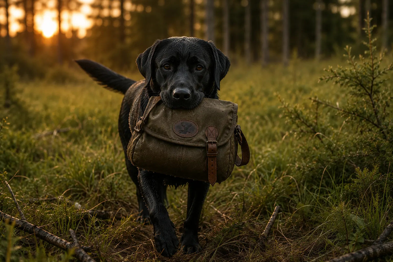 Hund apportiert
